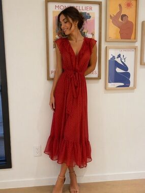 Your European summer dress? Red Polka Dot Maxi Dress with Tie Waist